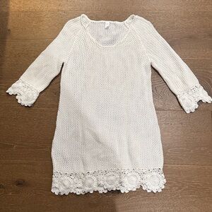 GAP Body White Knit Sweater Dress Crochet Trim – Size Large